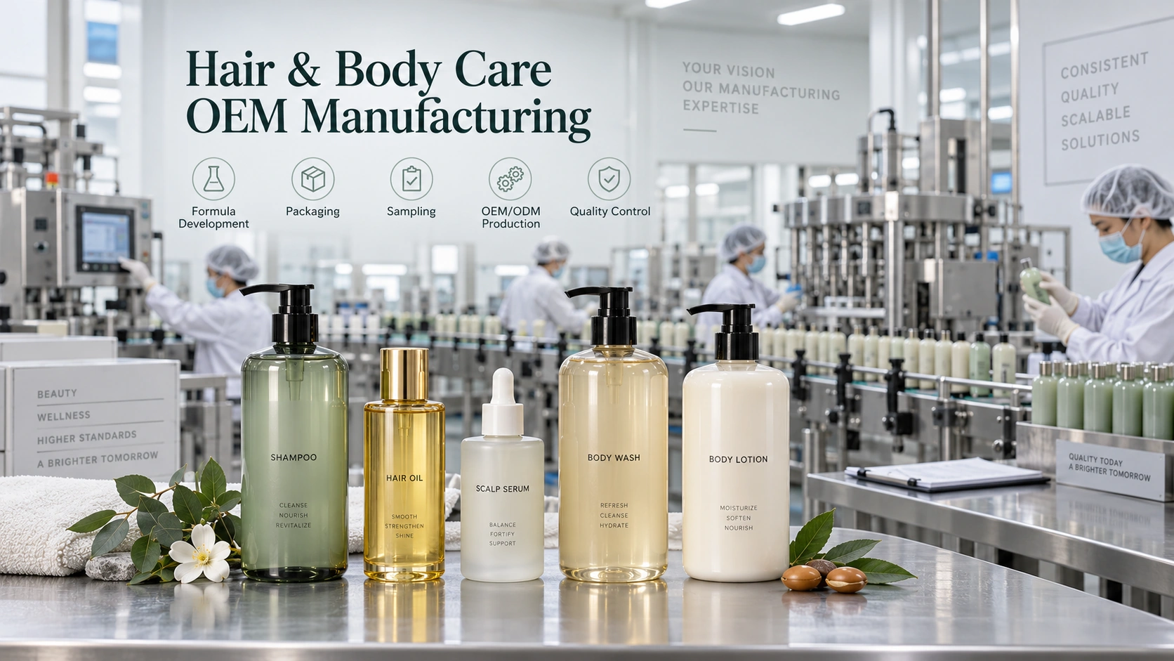 Hair and body care OEM manufacturing with formula development packaging sampling and scalable production in China Hair and body care OEM manufacturing with formula development packaging sampling and scalable production in China
