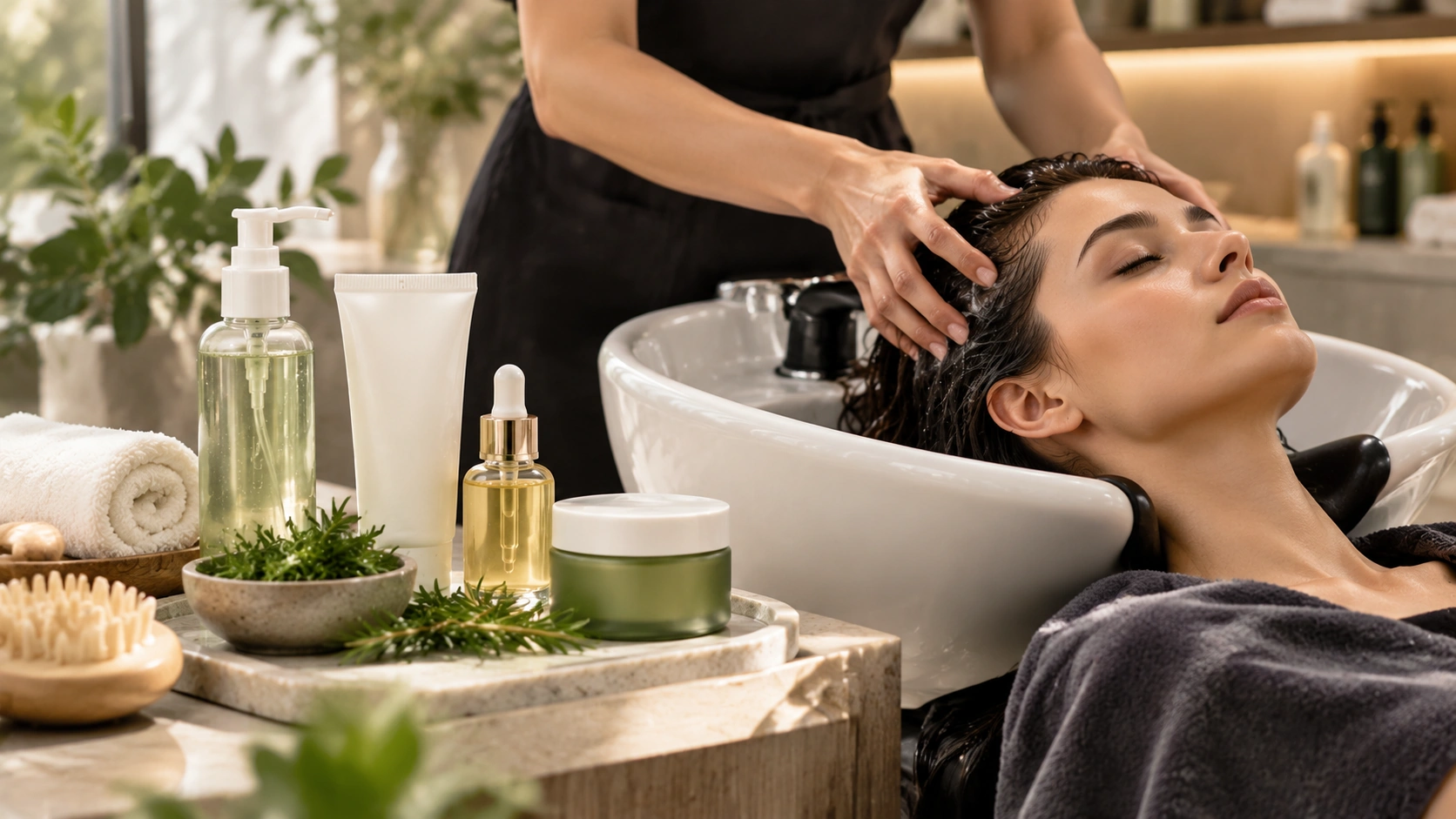 Professional head spa treatment illustrating scalp care routines and wellness-inspired hair care products Professional head spa treatment illustrating scalp care routines and wellness-inspired hair care products