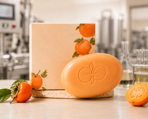 Private label persimmon soap bar with OEM factory and product development background Private label persimmon soap bar with OEM factory and product development background